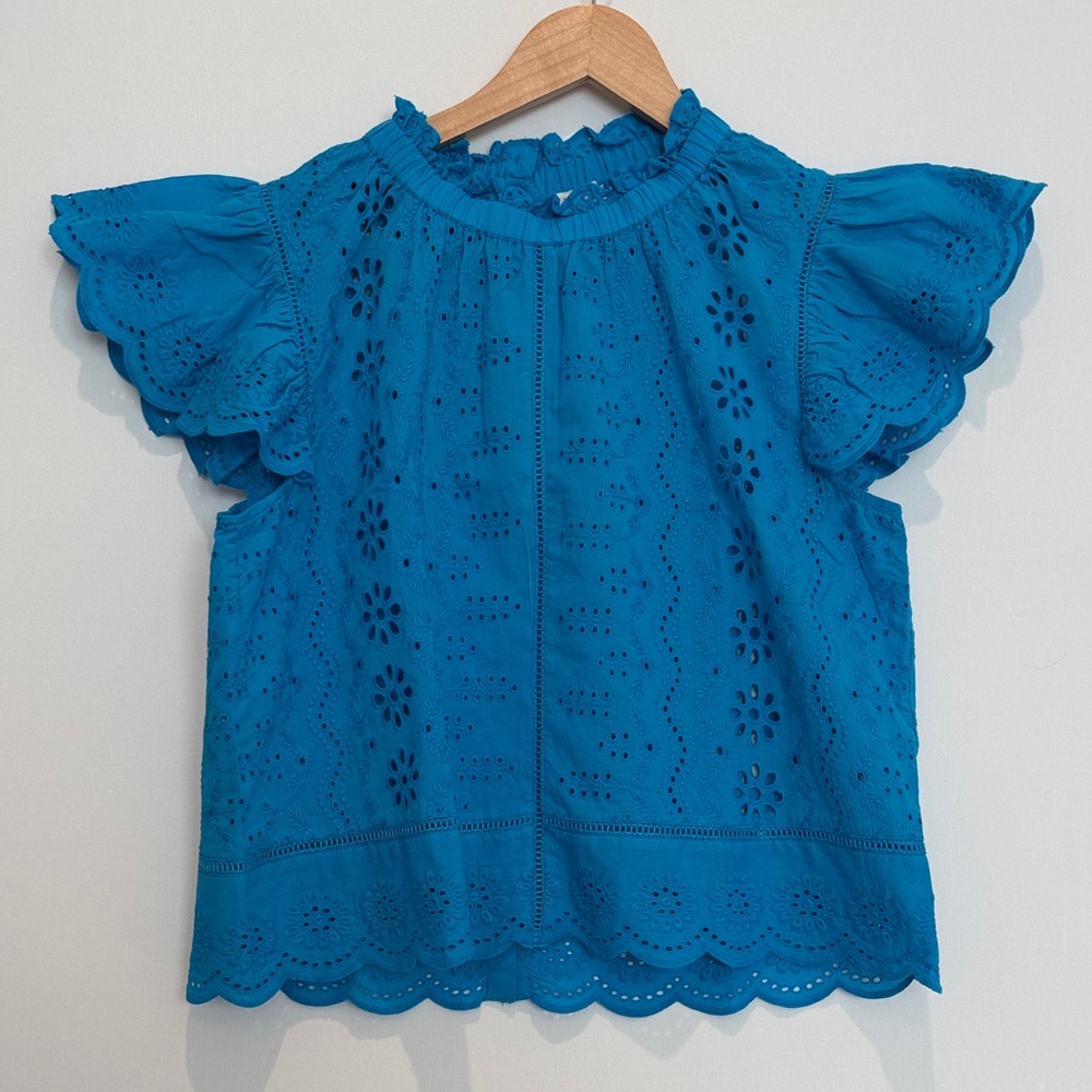 Jennifer & Grace Blue Eyelet Top Size L